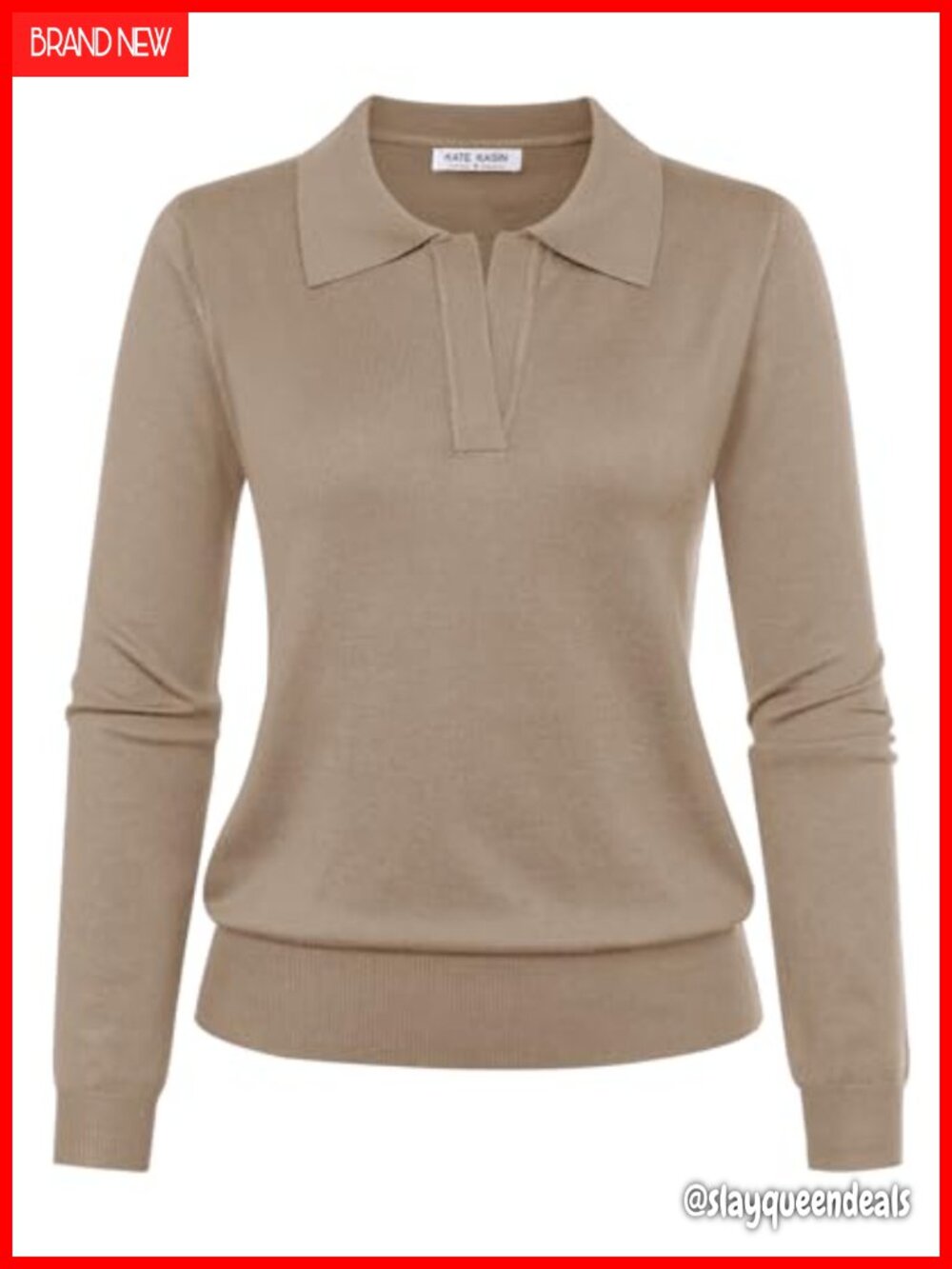 V-Neck Ribbed Knit Polo Sweater Long Sleeve Pullover Fall Winter